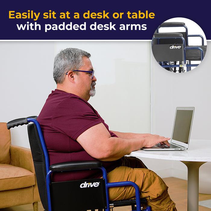 Bariatric Steel Transport Chair, 22" Seat, Blue, Removable Desk Arm Detail
