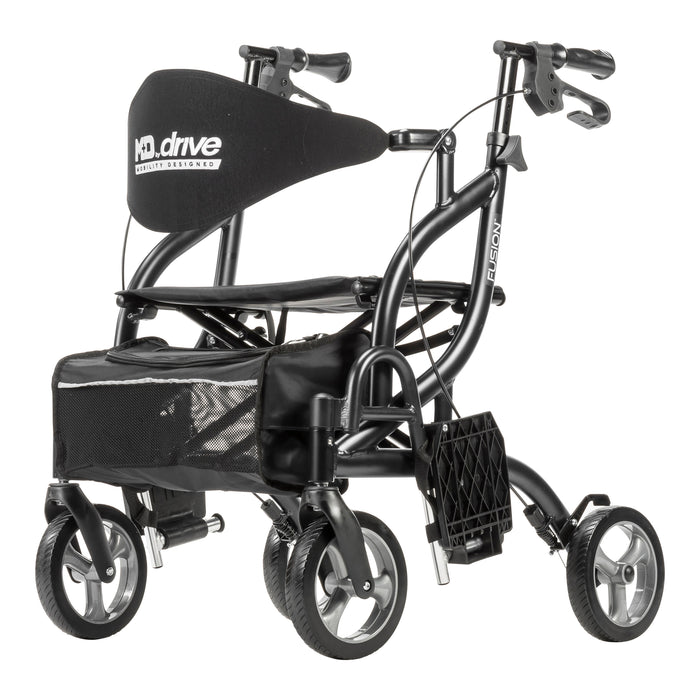 Fusion Rollator Transport Chair, Onyx, Padded Seat and Backrest Detail
