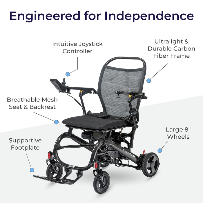 CarbonTouch Power Wheelchair, Showing its Features