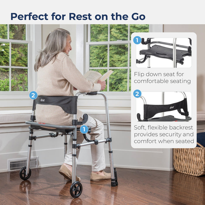 Clever Lite LS Walker Rollator with Seat and Push Down Brakes, Side Paddle Release Detail