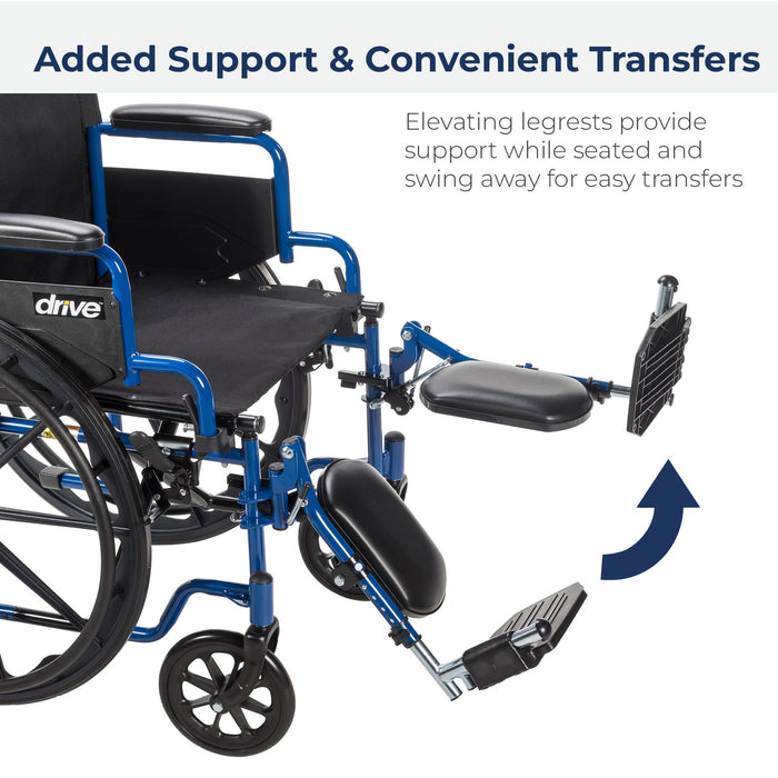 Blue Streak Wheelchair with Flip Back Desk Arms, Elevating Leg Rests, 20" Seat