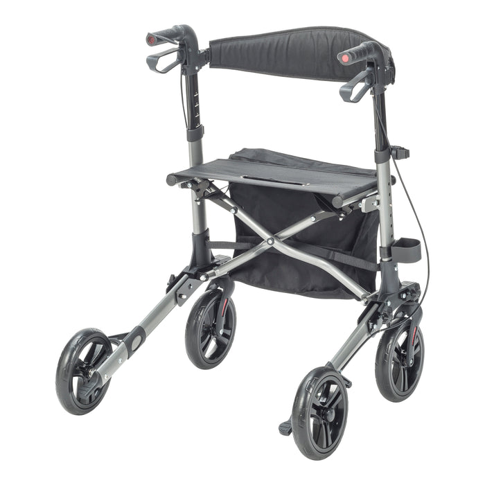 Compact Folding Rollator, Grey/Black, Rear View