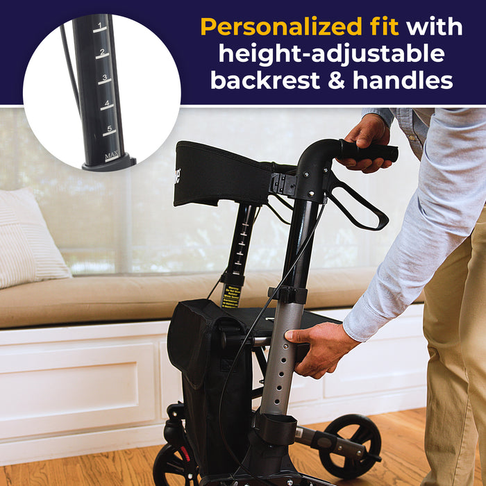 Compact Folding Rollator, Height-Adjustable Handle Detail