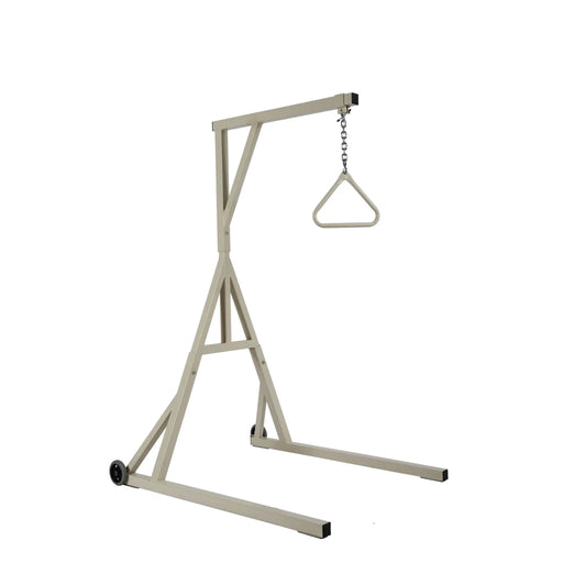 CostCare Bariatric Trapeze Bar with floor base, reinforced frame, and overhead grab handle for bariatric patient bed mobility support.