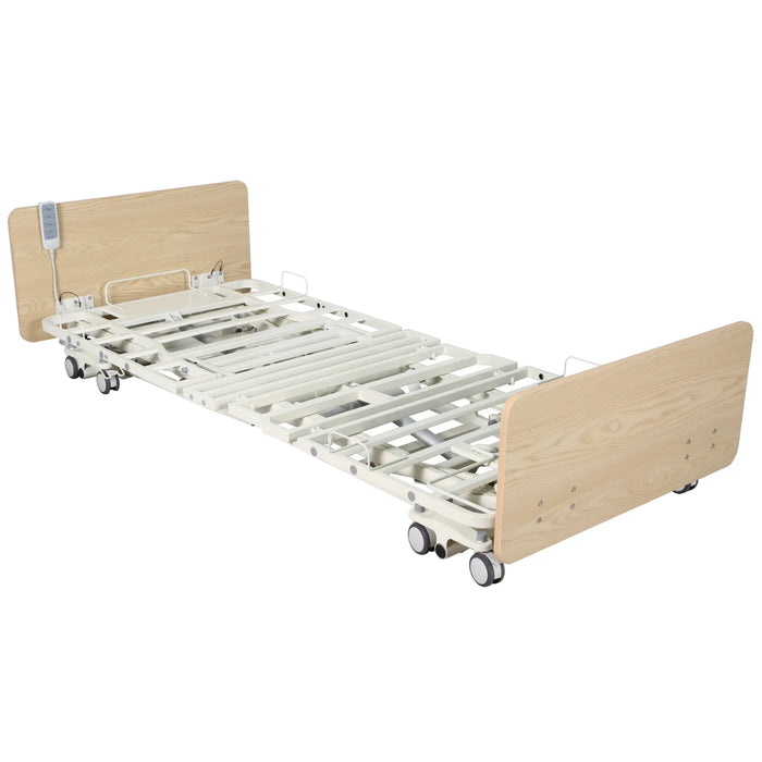 CostCare BC320 long-term care low profile homecare bed in flat position with wood headboard and adjustable metal frame