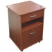 CostCare BZC330 bedside cabinet in cherry wood finish with lockable top drawer, open shelf, lower storage drawer, and caster wheels.