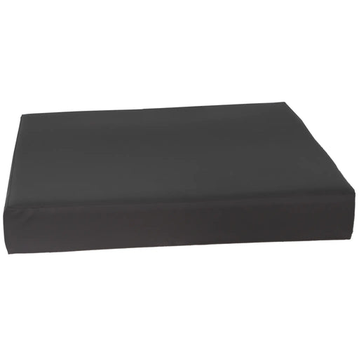 CostCare E2603 3-inch comfy gel wheelchair cushion in black cover shown in angled view.