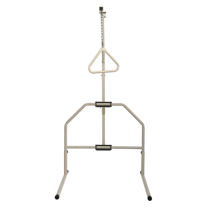 Front view of the CostCare L250 Long-Term Care Trapeze Bar with stable floor base and hanging trapeze handle for assisted bed transfers.