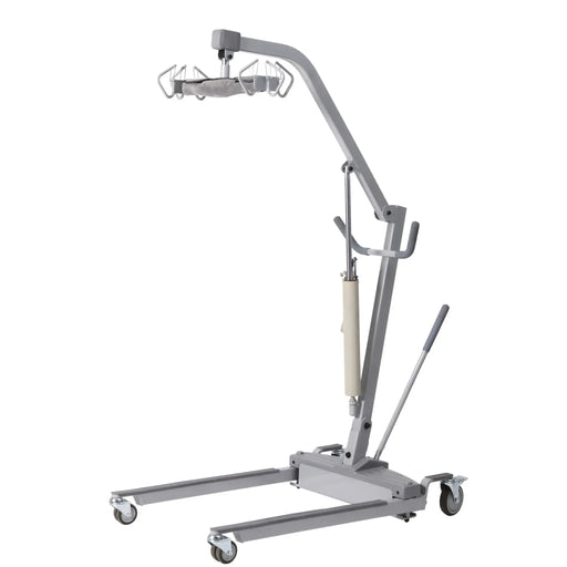 CostCare L350C manual deluxe patient lifter with hydraulic pump, wide sling cradle, and low-profile wheeled base for patient transfers