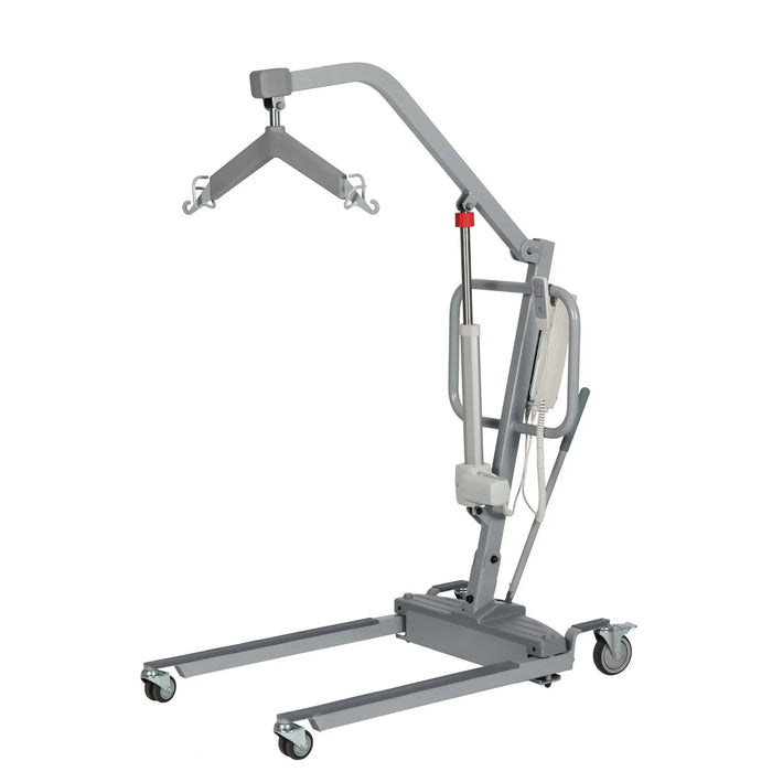 CostCare L400C electric patient lifter with powered lift actuator, sling cradle, hand control, and wheeled base for patient transfers