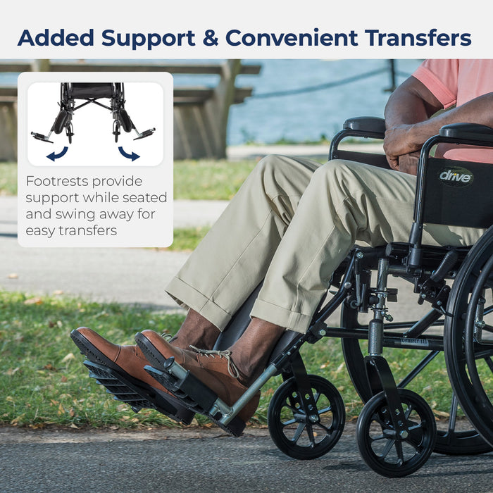Cruiser III Wheelchair, Desk Arms, Swing Away Footrests, 18" Seat, Legrest Detail