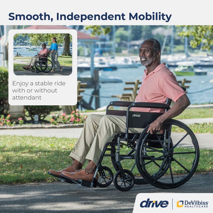 Cruiser III Wheelchair, Full Arms, Elevating Leg Rests, 20" Seat, In Use
