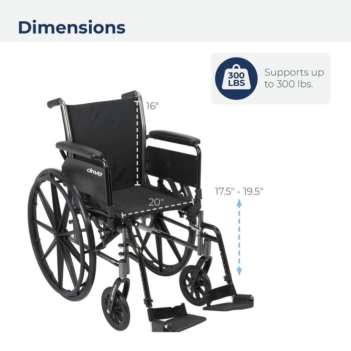 Cruiser III Light Weight Wheelchair with Flip Back Removable Arms, Full Arms, Swing away Footrests, 20" Seat Dimensions