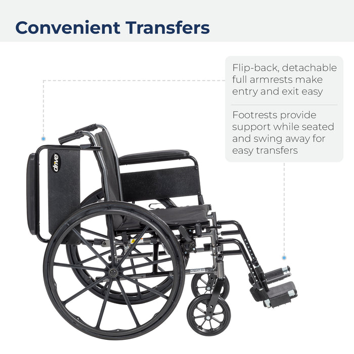 Cruiser III Wheelchair, Full Arms, Swing Away Footrests, 20" Seat, Side View