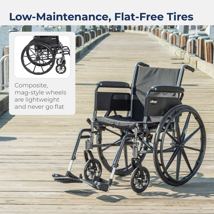 Cruiser III Wheelchair, Full Arms, Swing Away Footrests, 20" Seat, Wheel Detail