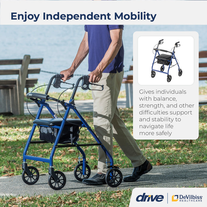 Drive Medical Aluminum Rollator, Blue, In Use Walking