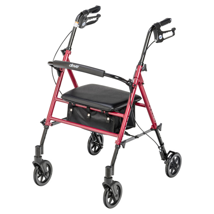 Drive Adjustable Height Rollator, Red, Front Left View