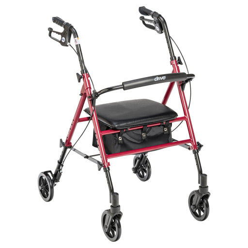 Drive Adjustable Height Rollator, Red, Front View