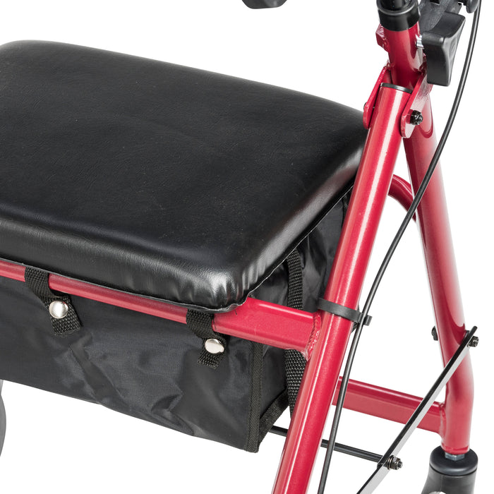 Drive Adjustable Height Rollator, Red, Padded Seat Detail