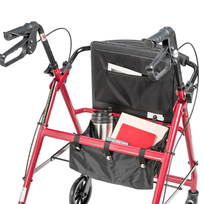 Drive Adjustable Height Rollator, Red, Under the Seat Bag