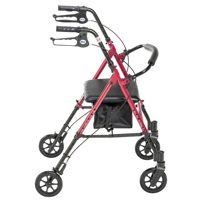 Drive Adjustable Height Rollator, Red, Side View