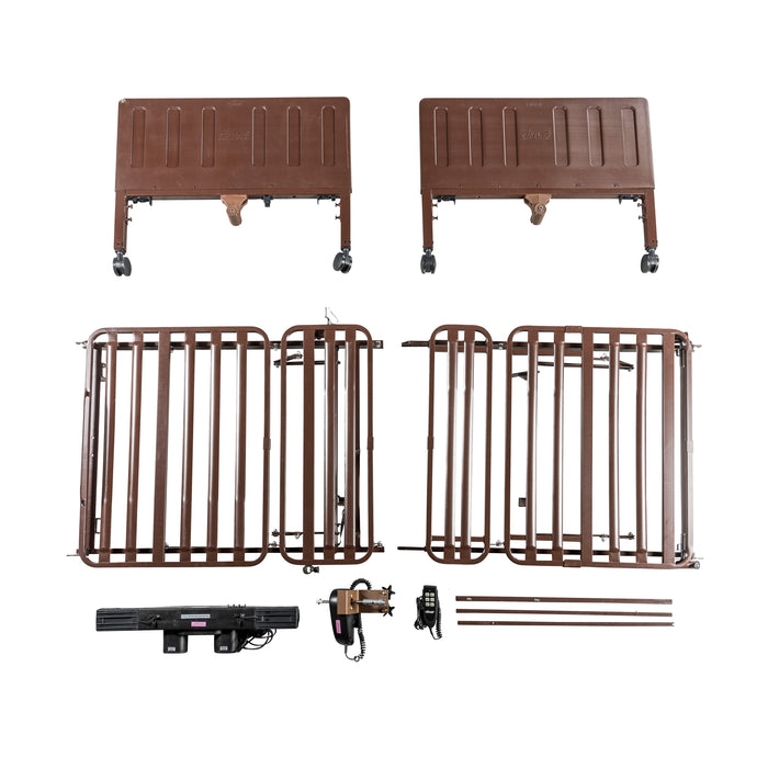 Drive Delta Pro bed frame bed ends motor and configurable components arranged on a white background