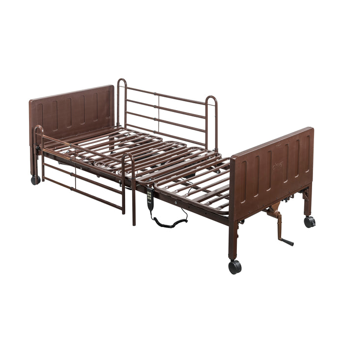 Drive Delta Pro homecare bed frame shown flat with full-length side rails and no mattress