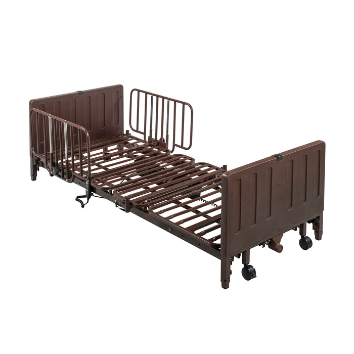 Drive Delta Pro hospital adjustable bed frame shown flat with half side rails and no mattress
