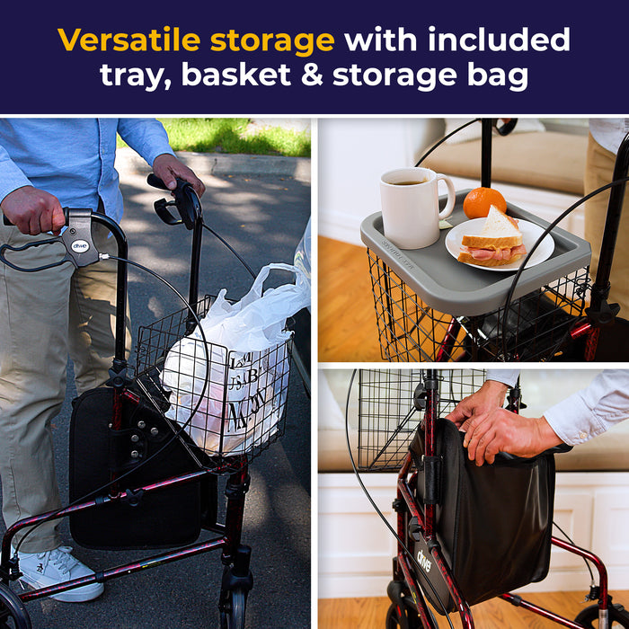 Rolling Walker, Flame Red, with Basket, Tray and Pouch