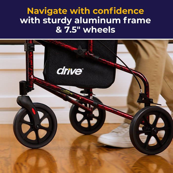 Rollator, Flame Red, Front Swivel Wheel Detail
