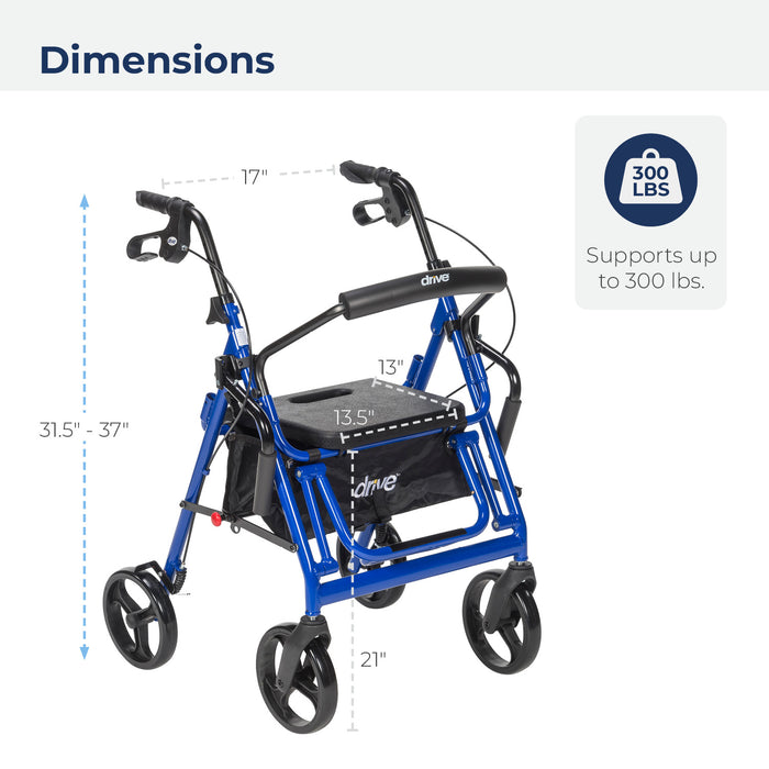 Dual Function Rolling Walker, Blue, Weight Capacity and Dimensions