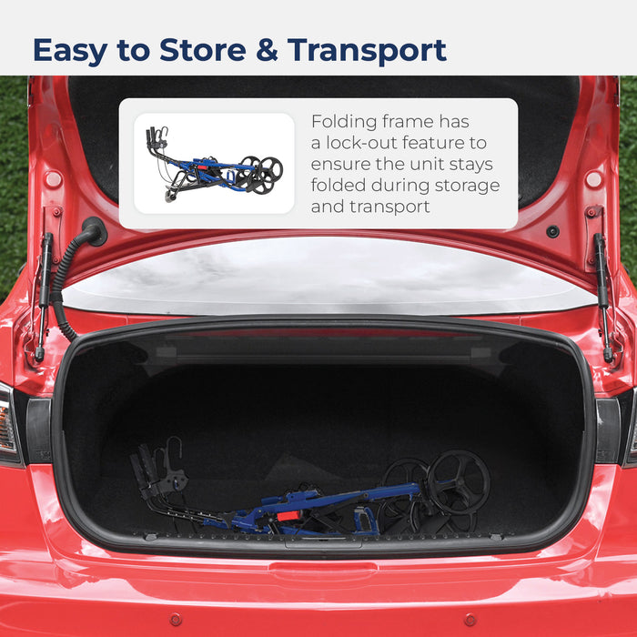 Drive Duet Rollator Transport Chair, Blue, Folded for Storage