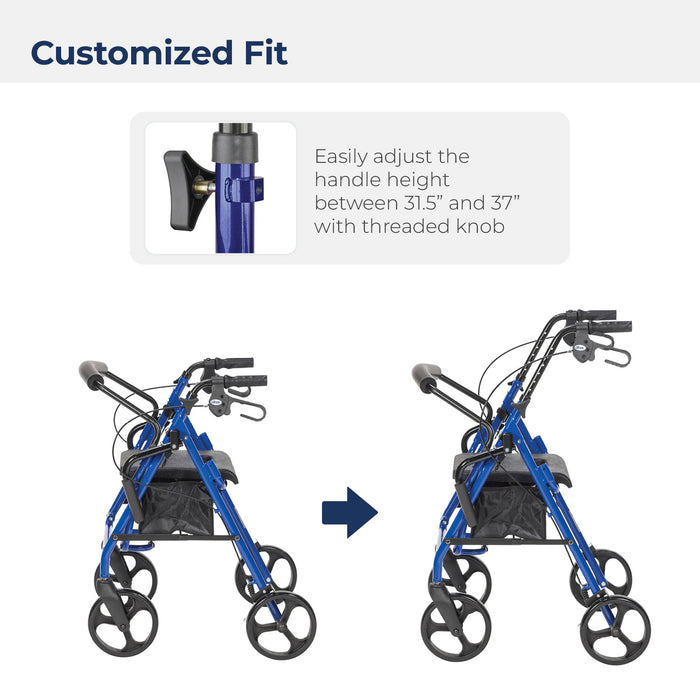 Rolling Walker, Blue, Handle Height Adjustment