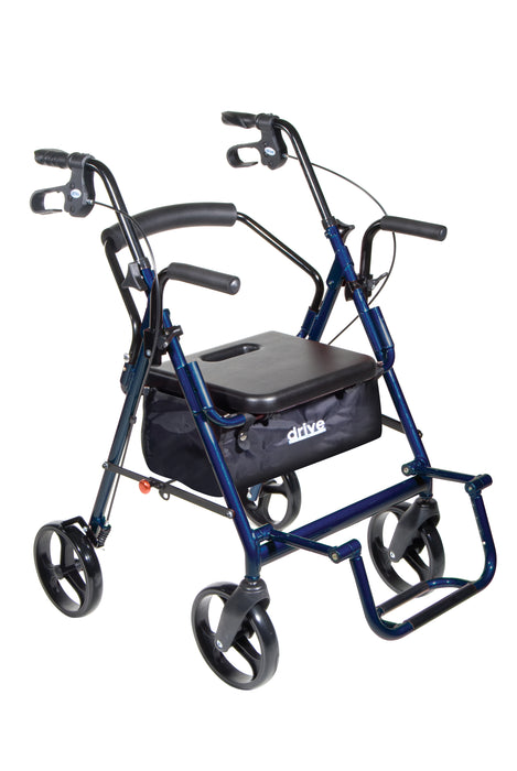 Duet Dual Function Transport Wheelchair Rollator Rolling Walker, Blue with the backrest at the back of the chair