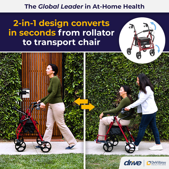 Walking Aid, Burgundy, In Transport Chair Mode