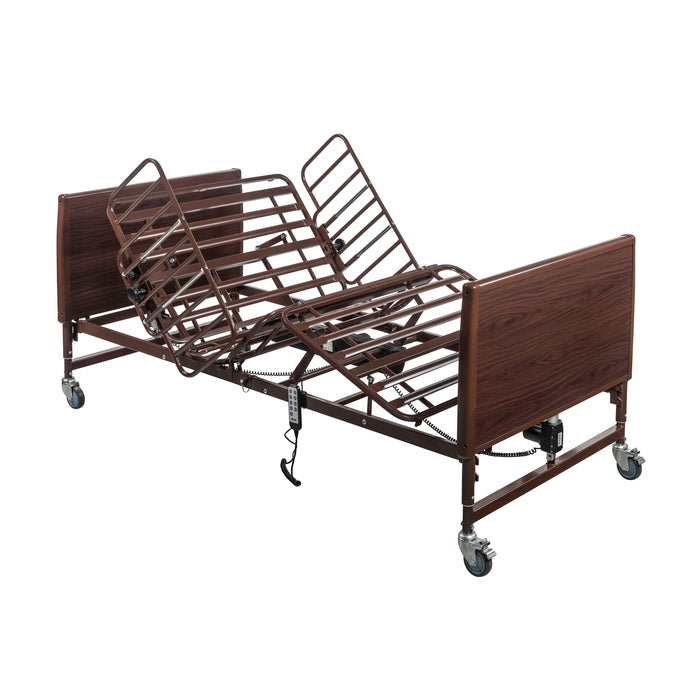 Drive electric hospital bed frame with the head and knee deck sections raised