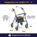 Drive Four Wheel Rollator, Blue, Dimensions and Weight Capacity