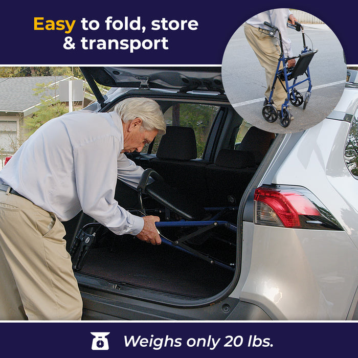 Drive Four Wheel Rollator, Blue, Foldable for Storage in a Car Trunk