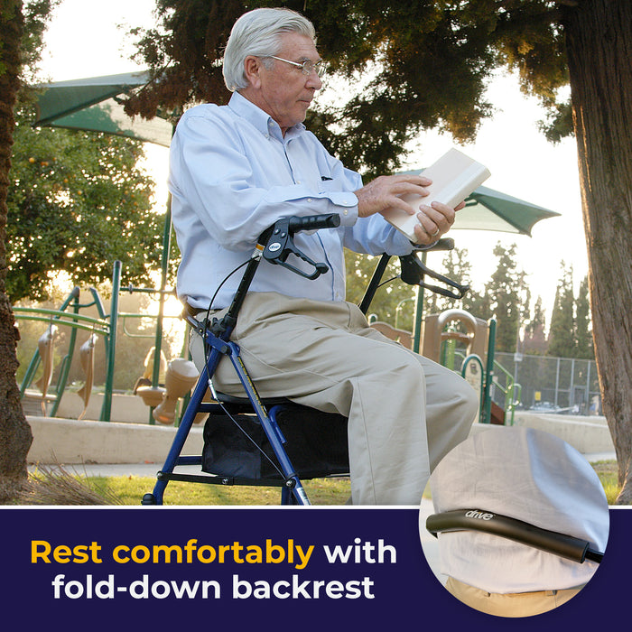 Four Wheel Rollator Rolling Walker with Fold Up Removable Back Support, Blue