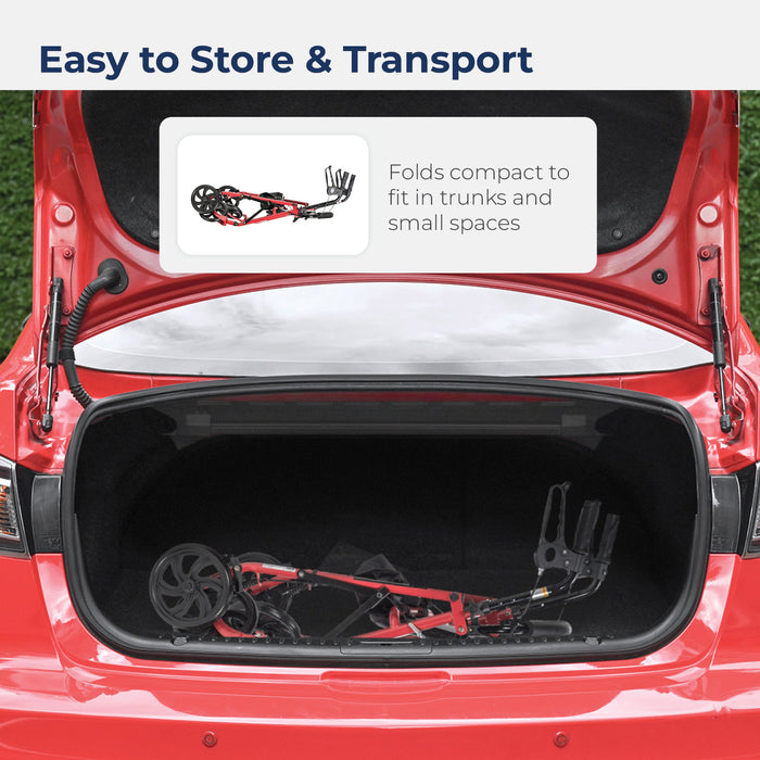 Drive Four Wheel Rollator, Red, Folded for Storage in A Car Trunk
