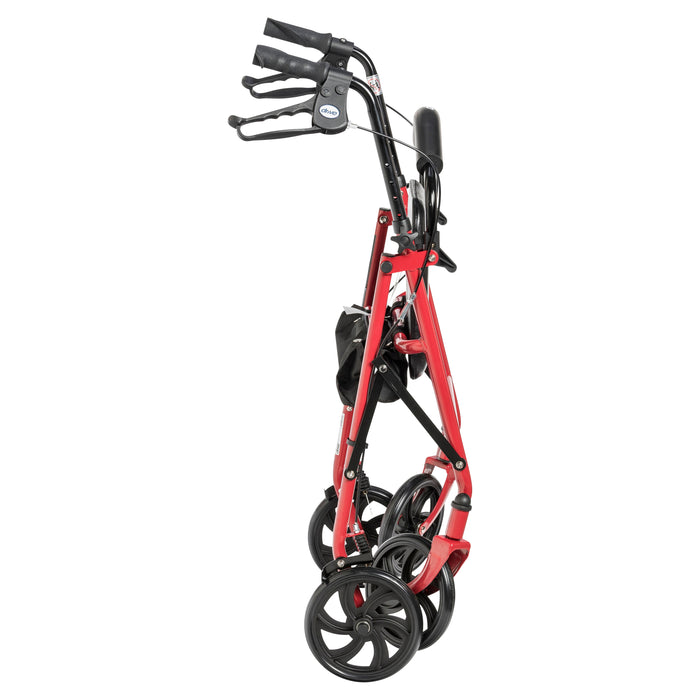 Drive Four Wheel Rollator, Red, Folded for Storage
