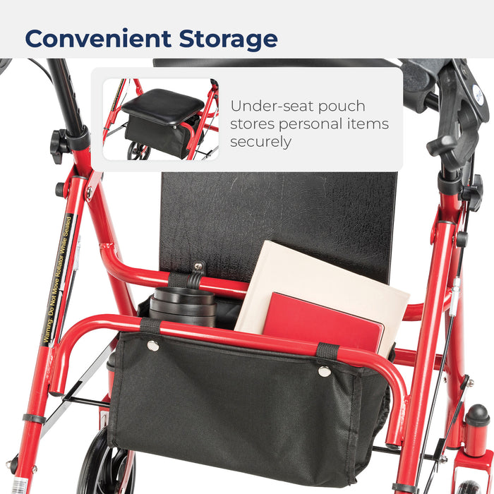 Drive Four Wheel Rollator, Red, Under-Seat Pouch Detail