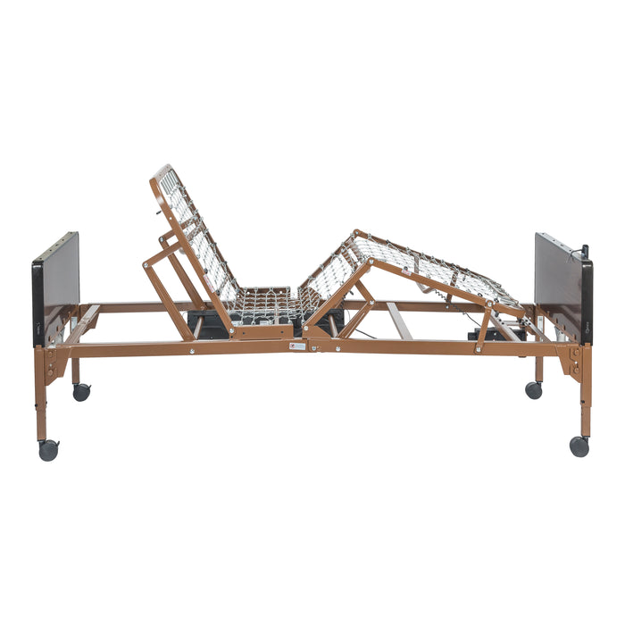 Side view of the Drive fully electric hospital bed with raised head and foot sections