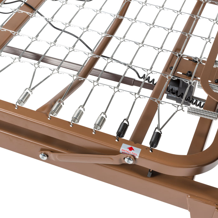 Close-up of the zinc-coated spring deck and frame on the Drive hospital bed