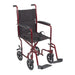 Red Drive Lightweight Transport Chair in front view with seat belt and swing-away footrests.