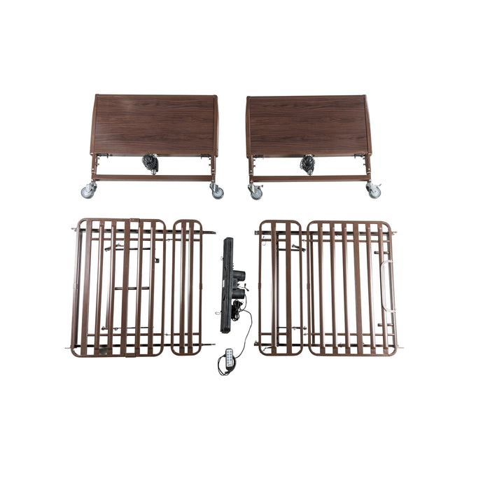Drive Medical bariatric bed frame bed ends motor and assembly components arranged on a white background