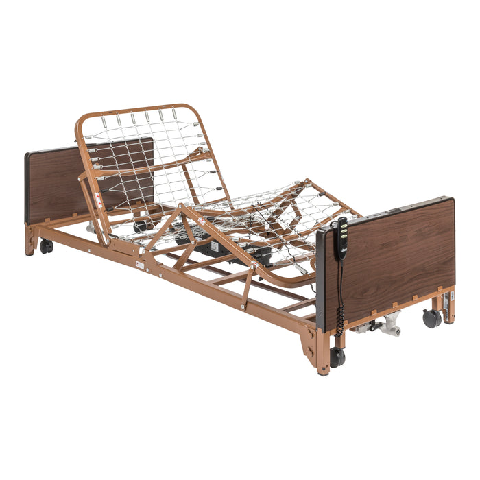 Drive Medical full electric bed with the head and knee sections raised and no mattress