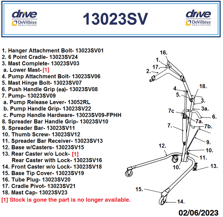 Drive Medical hydraulic patient lift parts diagram