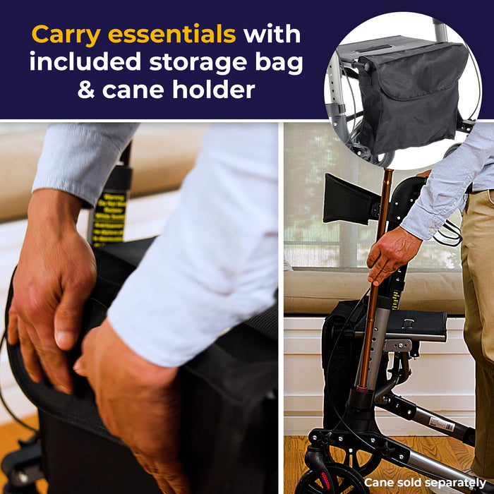 Compact Folding Rollator Rolling Walker, Grey/Black Cand Holder and Storage Bag