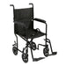 Black Drive Lightweight Transport Chair in front view with padded arms and swing-away footrests.
